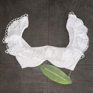 New FARM Rio White Eyelet Ruffle Bikini Top